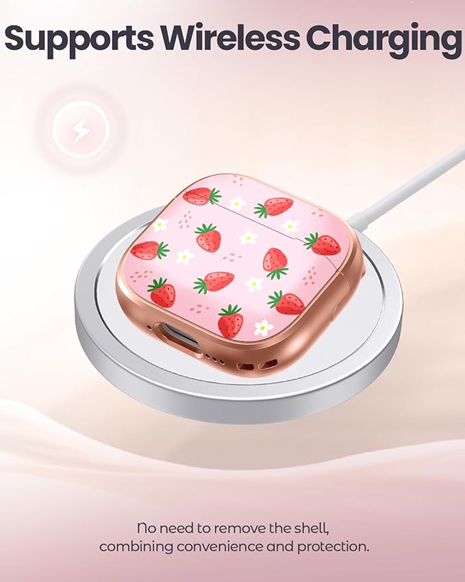 Coralogo for AirPods 3rd Case with Safety Lock - Cute Cartoon for AirPods 3rd Generation for Women Girls Fashion Stylish Strawberry Pattern Design Kawaii Girly Girlish Hard Protective Cover