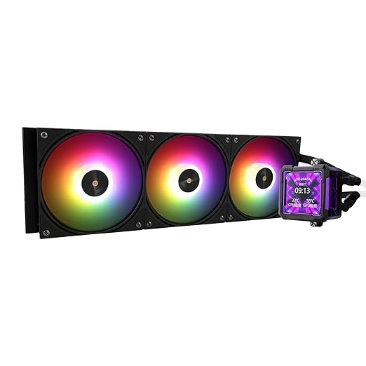 FW PRO 360 ARGB Black CPU Water Cooler,3 PWM Fans Water Cooling System with 2000PRM,for AM4/AM5&Intel LGA1851/1700, Magnetic Detachable LCD Screen with 320 * 320 Resolution