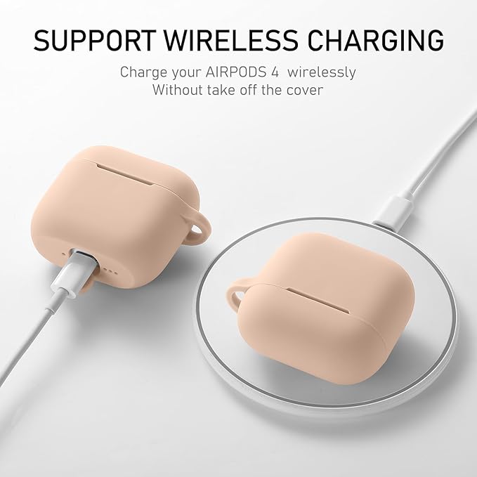 Maxjoy for Apple Airpods 4th Generation Case Cover(2024), Silicone Case with Cleaner Kit & Keychain Compatible Compatible with Airpods 4 case for Women,Men(Beige)