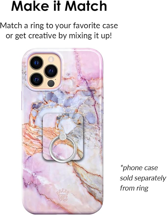 Velvet Caviar Cell Phone Ring Holder - Finger Ring & Stand - Improves Phone Grip Compatible with iPhone, Galaxy and Most Cases (Except Silicone/Leather) - White Marble