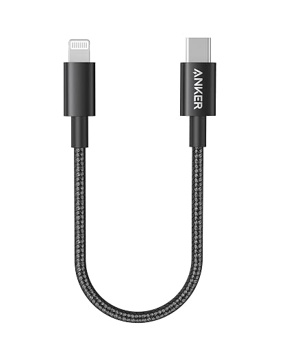 Anker New Nylon USB C to Lightning Cable, MFi-Certified Cord (1 ft, Black)