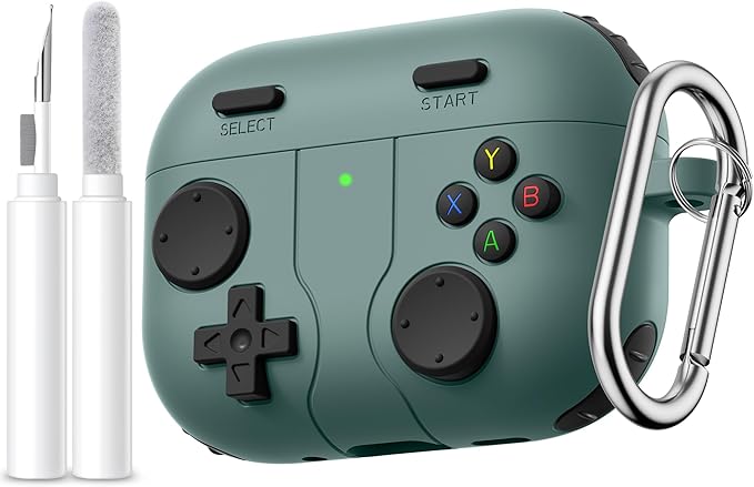 Getino Game Case for AirPods Pro 3 Case 2025, Shockproof Silicone Cover for Apple AirPods Pro 3 – with Cleaner Kit & Keychain, Classic Funny Durable Protective Case for Men Boy–Pine Green
