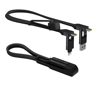 Rolling Square inCharge XL 6-in-1 Multi Charging Cable, Portable USB and USB-C Cable with 100W Ultra-Fast Charging Power, 1 Ft/0.3m, Urban Black