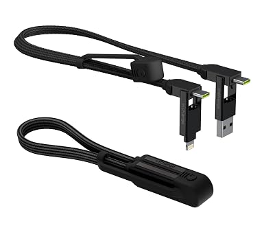 Rolling Square inCharge XL 6-in-1 Multi Charging Cable, Portable USB and USB-C Cable with 100W Ultra-Fast Charging Power, 1 Ft/0.3m, Urban Black