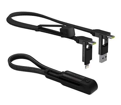 Rolling Square inCharge XL 6-in-1 Multi Charging Cable, Portable USB and USB-C Cable with 100W Ultra-Fast Charging Power, 1 Ft/0.3m, Urban Black