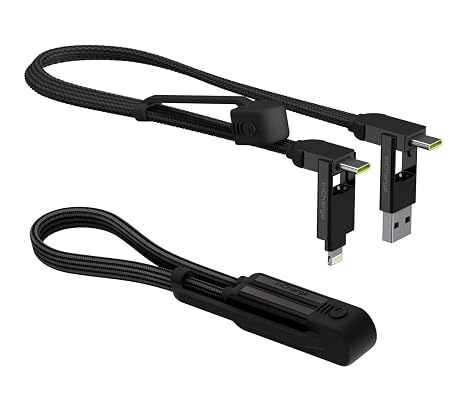Rolling Square inCharge XL 6-in-1 Multi Charging Cable, Portable USB and USB-C Cable with 100W Ultra-Fast Charging Power, 1 Ft/0.3m, Urban Black