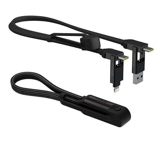 Rolling Square inCharge XL 6-in-1 Multi Charging Cable, Portable USB and USB-C Cable with 100W Ultra-Fast Charging Power, 1 Ft/0.3m, Urban Black