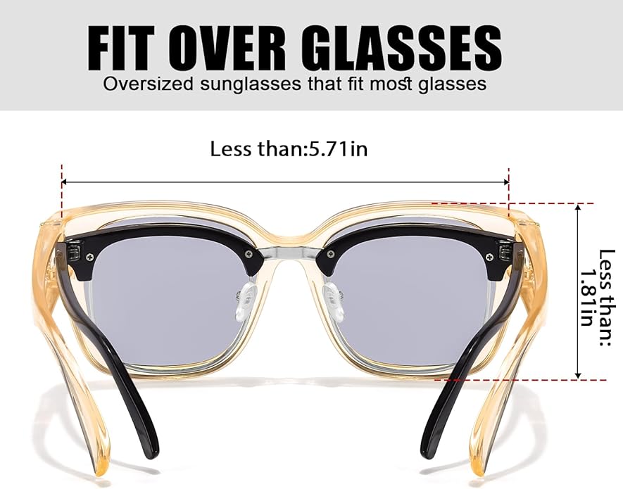 LVIOE 2 Pack Polarized Fit Over Sunglasses for Women Men Oversized Square Over Glasses Sunglasses with UV Protection LS7511