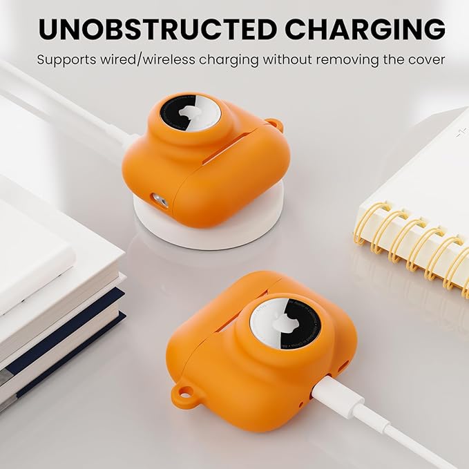 2 in 1 Silicone Case Compatible with AirPods Pro 3 and AirTag 2/1, Shockproof Protective Case Cover for AirPods Pro 3rd Generation 2025 with Cleaner Kit & Carabiner (Orange)