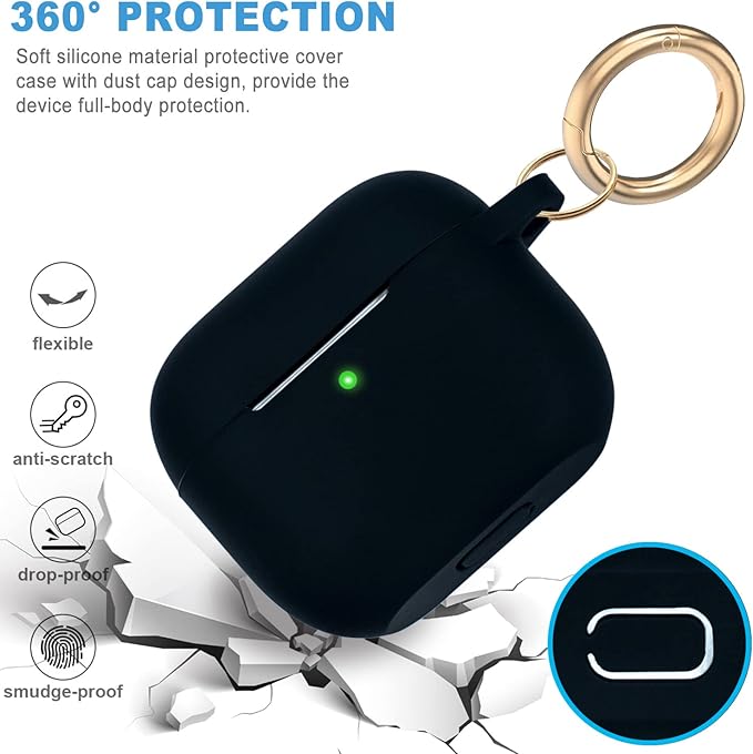 Silicone Compatible with AirPods 3rd Generation Case 2021, Gawnock Soft Case Compatible with AirPods Gen3 Cover for Women Girls with Keychain - Black