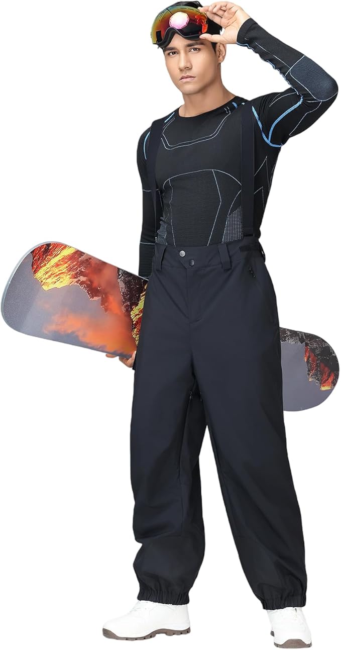 YEEFINE Mens Snow Ski Bibs Pants Baggy Snowboard Overall Insulated Windproof Waterproof Winter Warm Comfy Loose Ski Pants