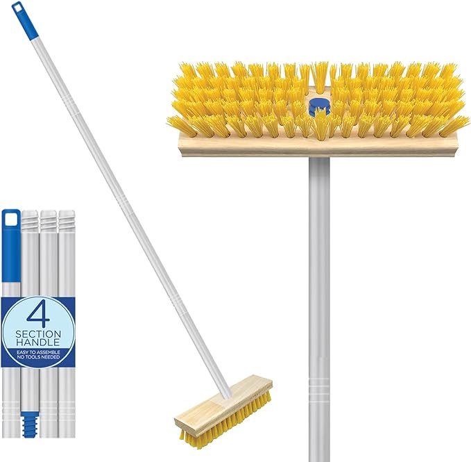 LOLA Deck Scrub Brush Outdoor Broom, Durable Bristles Remove Dirt, Grime, Grout, Leaves, Snow on Patios, Decks, Wet or Dry, 1 Pack