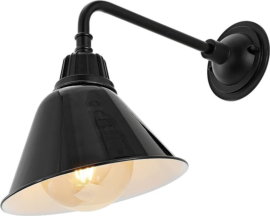 JONATHAN Y JYL7612B Croydon 9.63" 1-Light Farmhouse Industrial Indoor/Outdoor Iron LED Gooseneck Arm Outdoor Sconce Metal Bell Shade Vintage Cottage Rustic Porch Patio Yard Barn, Black