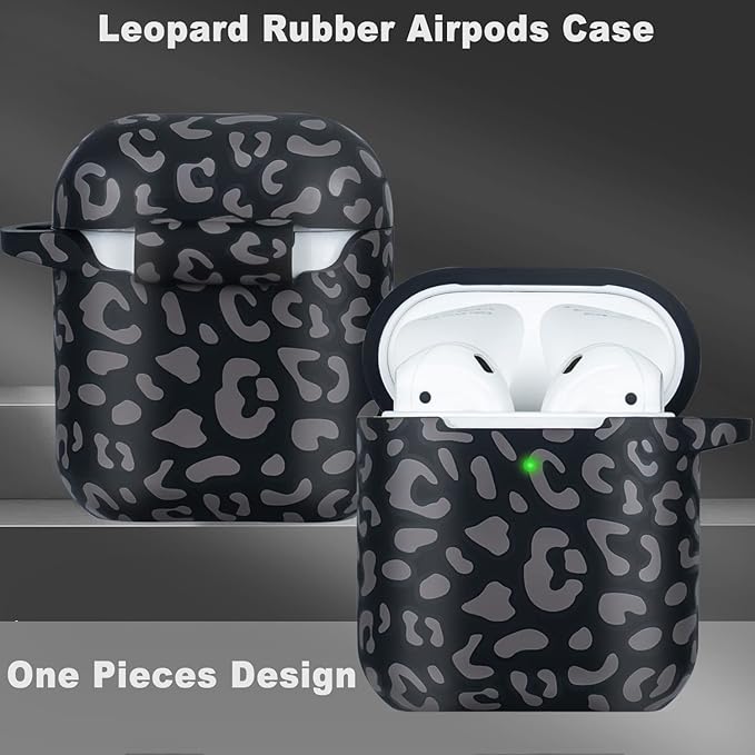 Leopard Silicone Case Cover Compatible with Airpods Case, Gawnock Soft Case Flexible Compatible with Airpods 2nd/1st Generation Print Cover for Women Girls with Keychain - Gray Leopard Cheetah