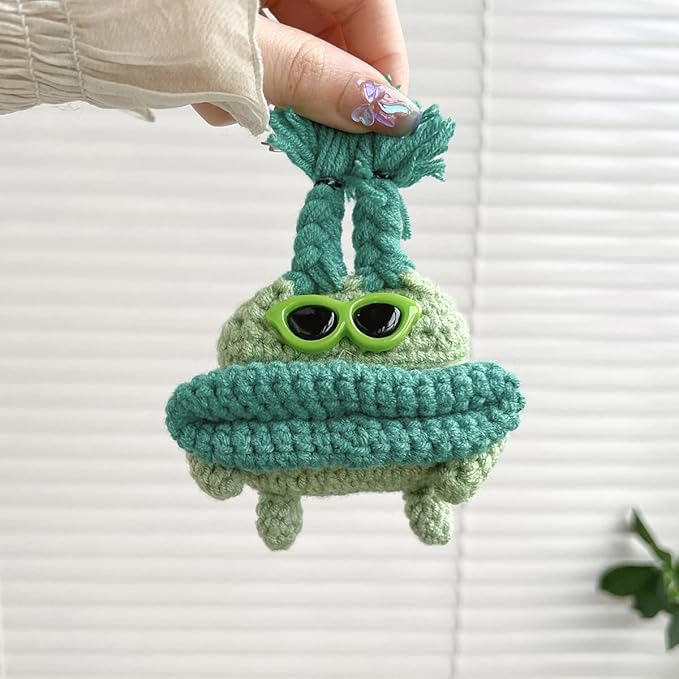 Yatchen Furry Case for AirPods 4,Funny Cute 3D Cartoon Plush Kawaii Sausage Mouth Frog Green Sunglasses Fluffy Soft Warm for AirPods 4rd Generation Carrying Charging Box with Keychain Protector