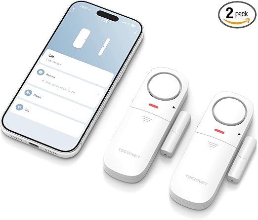 TECKNET Door Alarms When Opened, 2.4G WiFi Smart Door Sensor Alarm & Chime, App Alerts, Door Alarms for Kids Safety, Wireless Window Alarms for Home Security Systems for House, Pool, Sheds, 2 PCS