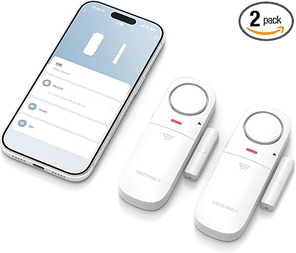 TECKNET Door Alarms When Opened, 2.4G WiFi Smart Door Sensor Alarm & Chime, App Alerts, Door Alarms for Kids Safety, Wireless Window Alarms for Home Security Systems for House, Pool, Sheds, 2 PCS