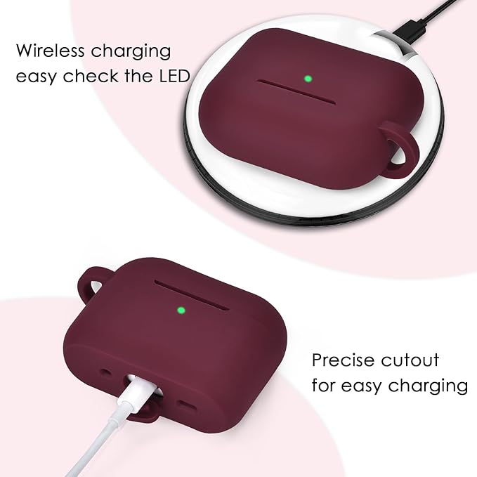 Filoto for AirPods Pro 3 Case (2025), Soft Silicone Protective Case Cover Compatible with Apple AirPods Pro 3rd Generation with Beaded Bracelet Keychain Accessories for Women Burgundy