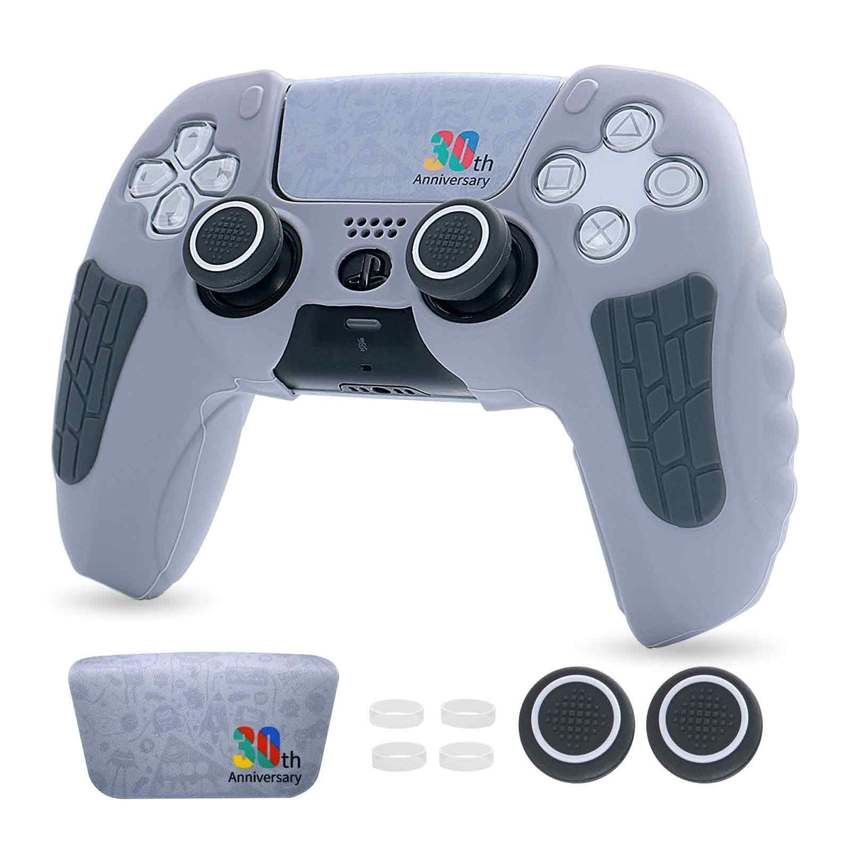 ECHZOVE PS5 Controller Cover Case – 30th Anniversary Limited Edition Protective Silicone Skin for PlayStation 5 Controller, Anti-Slip, Sweat-Resistant, Shockproof Grip Case (Light Grey)