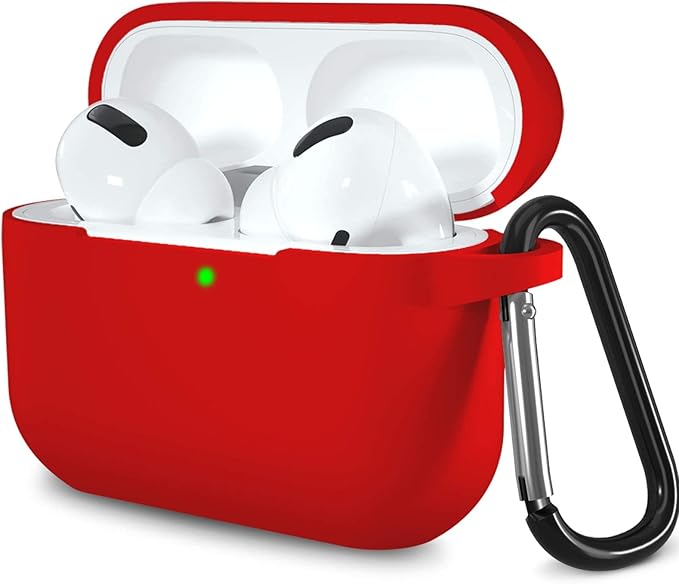 Lerobo for AirPods Pro 2 Case Cover,Shock-Proof Silicone Skin Full Protective Cover Compatible with Apple Airpod Pro Case,Supports Wireless Charging with Durable Carabiner Front LED Visible,Red