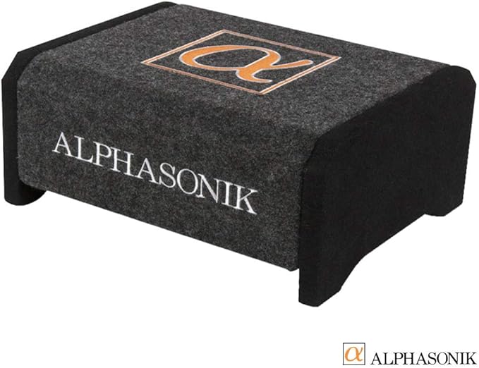 Alphasonik AS8DF 8 inch 600 Watts 4-Ohm Down Fire Shallow Mount Flat Enclosed Sub woofer for Tight Spaces in Cars and Trucks, Slim Thin Loaded Subwoofer Air Tight Sealed Bass Enclosure
