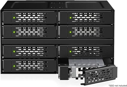 ICY DOCK ToughArmor MB508V5P-B 8-Bay 15 mm U.2/U.3 NVMe SSD Mobile Rack Cage for Dual 5.25" Drive Bay (4 x MCIO 8i SFF-TA-1016)