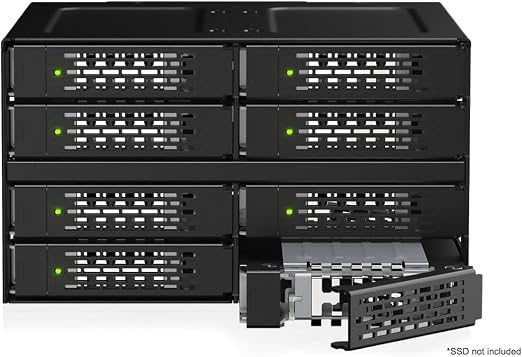 ICY DOCK ToughArmor MB508V5P-B 8-Bay 15 mm U.2/U.3 NVMe SSD Mobile Rack Cage for Dual 5.25" Drive Bay (4 x MCIO 8i SFF-TA-1016)