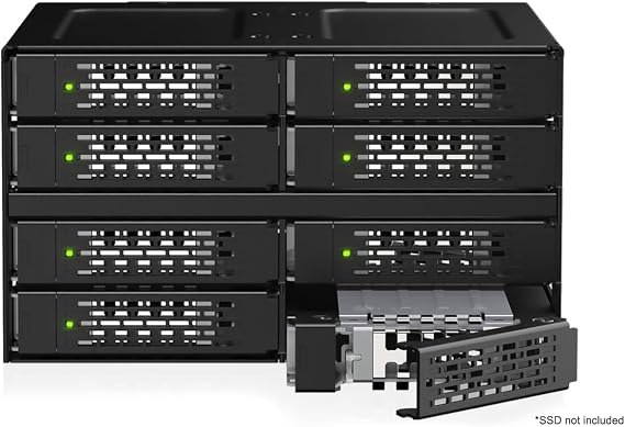 ICY DOCK ToughArmor MB508V5P-B 8-Bay 15 mm U.2/U.3 NVMe SSD Mobile Rack Cage for Dual 5.25" Drive Bay (4 x MCIO 8i SFF-TA-1016)