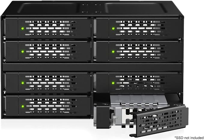ICY DOCK ToughArmor MB508V5P-B 8-Bay 15 mm U.2/U.3 NVMe SSD Mobile Rack Cage for Dual 5.25" Drive Bay (4 x MCIO 8i SFF-TA-1016)