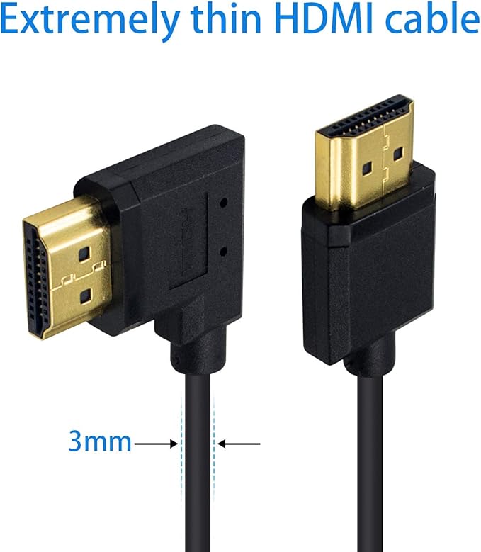 Duttek 4K Short HDMI Cable, Left Angle HDMI to HDMI Male to Male Cable 0.15M/6 Inch, Supports 1080P, Compatible with TV, Laptop, Gaming Console, PC Black and Gold Tone