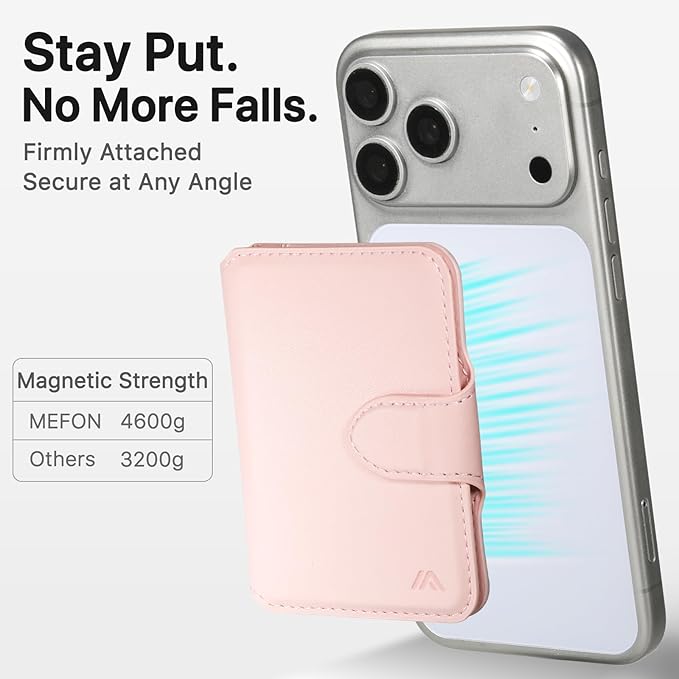 for MagSafe Wallet, Magnetic Phone Wallet RFID Blocking, Slim 5-8 Card Holder with Cash Slot & Clear ID Window, Minimalist Mag Safe Wallets for iPhone 17/16/15/14/13/12 Series, Blush Pink
