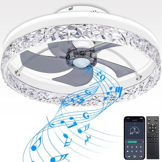 Ceiling Fan,Low Profile Ceiling Fan with Light,Flush Mount Ceiling Fan with Bluetooth Speaker, Smart Ceiling Fan,Bedroom Ceiling Fan-APP/Remote Control
