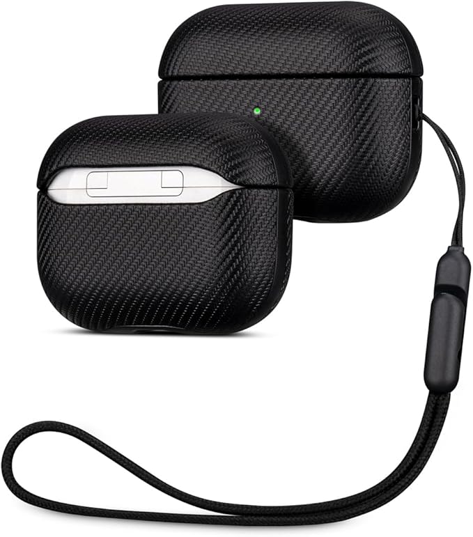 LOPIE Case for AirPods Pro 2nd Generation - Handmade AirPods Pro 2 Case Cover - Made of Vegan Leather - Carbon Fiber Style - Drop Protection Hard Shell Cover Compatible with Wireless Charging - Black