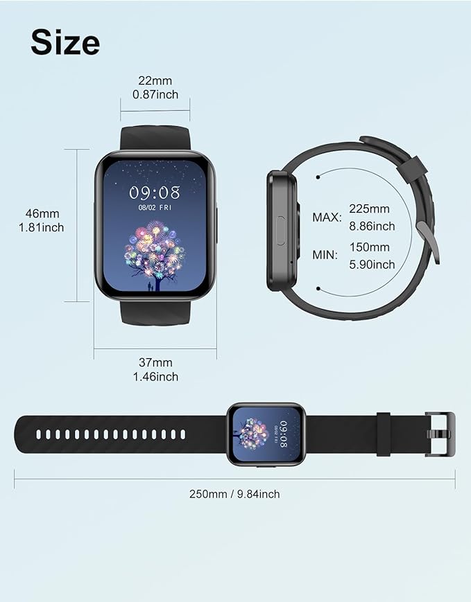 Smart Watches for Men Women (Answer/ Make Calls) Compatible with iPhone Android Phones, 1.85" Smartwatch Fitness Tracker with 100+ Sports Heart Rate Monitor Pedometer Sleep Tracker Waterproof (Black)