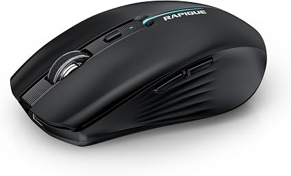 RAPIQUE Bluetooth Wireless Mouse - (BT1/BT2+USB) Tri-Mode High Performance, Rechargeable, Quiet Click, Multi-Device Compatibility for Laptop, Computer, MacBook, Tablet, PC (Black)