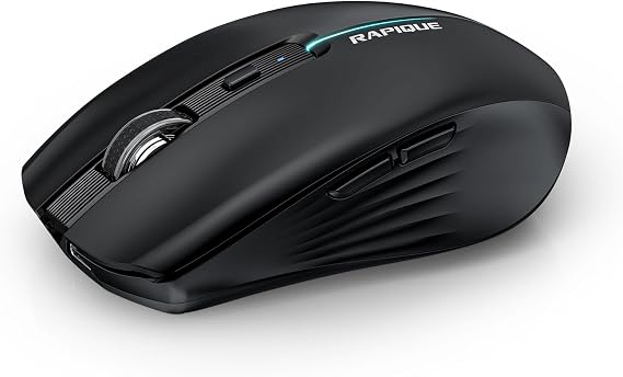 RAPIQUE Bluetooth Wireless Mouse - (BT1/BT2+USB) Tri-Mode High Performance, Rechargeable, Quiet Click, Multi-Device Compatibility for Laptop, Computer, MacBook, Tablet, PC (Black)