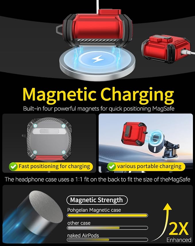 Compatible with AirPods 4 Case,Magnetic Automatic Lock with Phone Stand & Cleaning Kit,Compatible with Magsafe Cover -Red