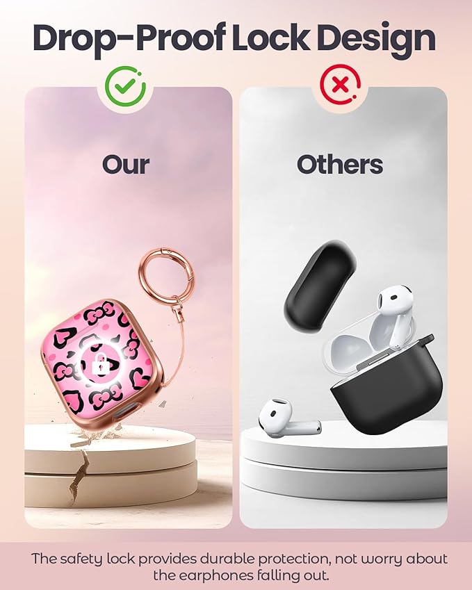 Coralogo for AirPods 2/1 Case with Safety Lock - Cute Cartoon for AirPods 1st/2nd Generation for Women Girls Fashion Stylish Leopard Pattern Design Kawaii Girly Girlish Hard Protective Cover