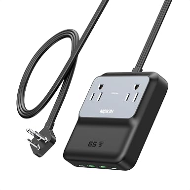 65W Max Travel Power Strip, 5ft Extension Cord USB C Charging Station