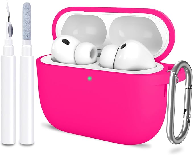 ATUAT for AirPods Pro 3 Case Cover with Cleaner, Protective Soft Silicone Skin with Keychain for Women Men for Apple AirPods Pro 3rd Generation Case(2025), Front LED Visible, Hot Pink