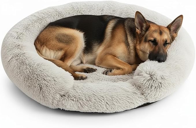 Fluffy Dog Bed Calming Donut Beds for Large Dogs Warming Round Small Medium Pet Nest Cozy Cat Mattress Indoor Washable Puppy Kennel Kittens Sleep Mat (L, 35.4×35.4 inch, Gradient Coffee)
