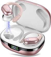Ear buds Wireless Earbuds Bluetooth 5.3 Headphones 60hrs Playtime with Digital Display Sports Wireless Headphones with Earhook Deep Bass IPX7 Waterproof Over-Ear Earbuds for Android iOS Workout Rose - Image 1