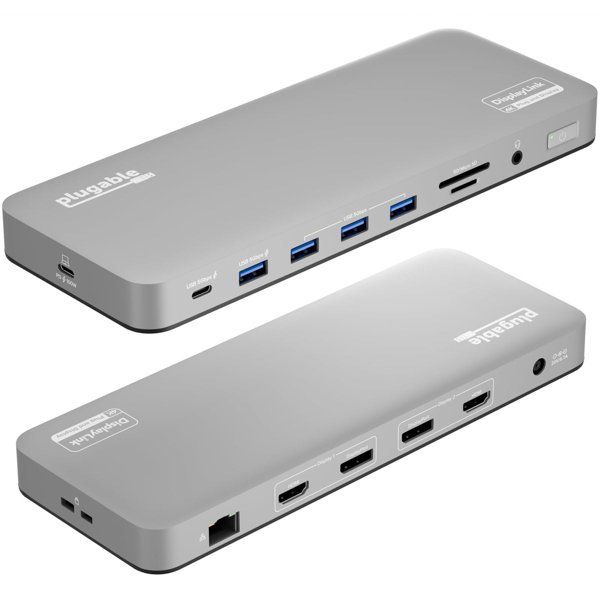 Plugable USB C Docking Station, Dual Monitor 4K 60Hz 2X HDMI or DisplayPort