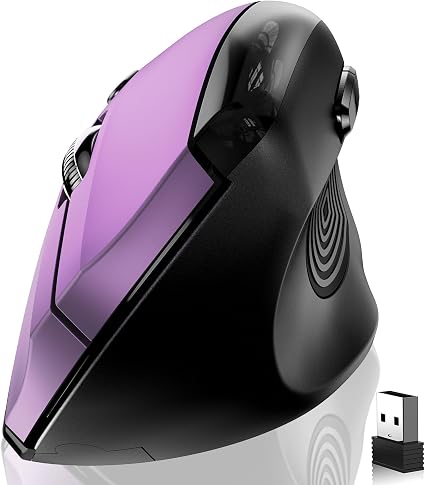 memzuoix Ergonomic Wireless Mouse, 2.4G Optical Cordless, 800/1200/1600 DPI, Vertical Computer Mouse for Laptop, Mac, PC, Desktop (Right Hand, Large) - Purple