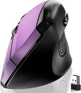 memzuoix Ergonomic Wireless Mouse, 2.4G Optical Cordless, 800/1200/1600 DPI, Vertical Computer Mouse for Laptop, Mac, PC, Desktop (Right Hand, Large) - Purple