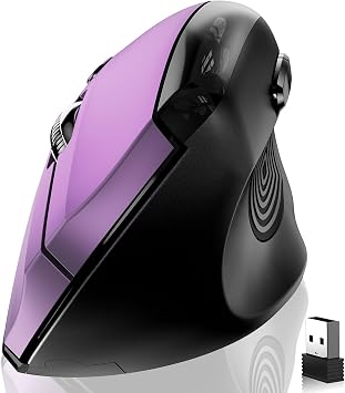 memzuoix Ergonomic Wireless Mouse, 2.4G Optical Cordless, 800/1200/1600 DPI, Vertical Computer Mouse for Laptop, Mac, PC, Desktop (Right Hand, Large) - Purple