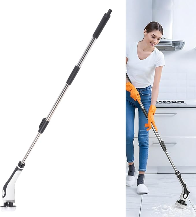 Electric Spin Scrubber, New Cordless 2 Speed Cleaning Brush Bathroom Scrubber, Voice Wireless Handheld Brush, IPX7 Waterproof Shower Scrubber with 9 Brush Heads, Extendable Long Handle