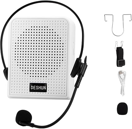 DESHUN Voice Amplifier,Portable Microphone and Speaker,Suitable for Teachers, Tour Guides, Coaches, Conference Speakers. (Black) (White)