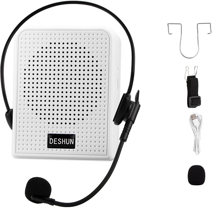 DESHUN Voice Amplifier,Portable Microphone and Speaker,Suitable for Teachers, Tour Guides, Coaches, Conference Speakers. (Black) (White)
