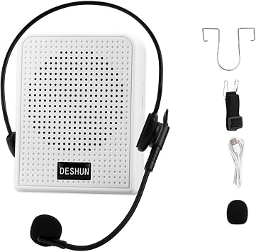DESHUN Voice Amplifier,Portable Microphone and Speaker,Suitable for Teachers, Tour Guides, Coaches, Conference Speakers. (Black) (White)